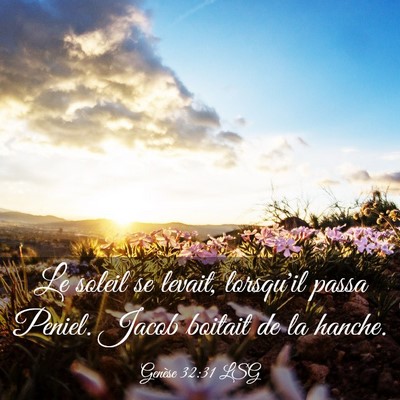 Picture 03 - Genèse 32:31 LSG - Le soleil se levait, lorsqu'il passa Peniel. - Bible Verse Picture