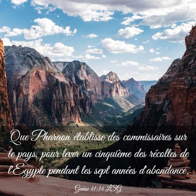 Picture 03 - Genèse 41:34 LSG - Que Pharaon établisse des commissaires sur le - Bible Verse Picture