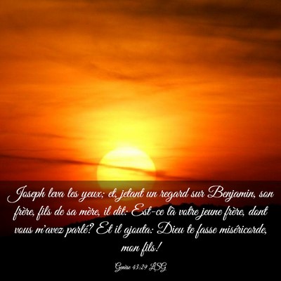 Picture 03 - Genèse 43:29 LSG - Joseph leva les yeux; et, jetant un regard sur - Bible Verse Picture
