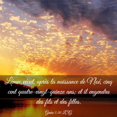 Picture 03 - Genèse 5:30 LSG - Lémec vécut, après la naissance de Noé, cinq - Bible Verse Picture