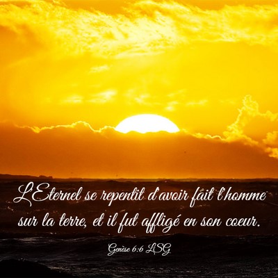 Picture 03 - Genèse 6:6 LSG - L'Eternel se repentit d'avoir fait l'homme sur la - Bible Verse Picture