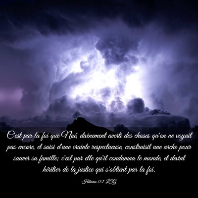 Picture 03 - Hébreux 11:7 LSG - C'est par la foi que Noé, divinement averti des - Bible Verse Picture