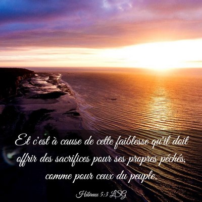 Picture 03 - Hébreux 5:3 LSG - Et c'est à cause de cette faiblesse qu'il doit - Bible Verse Picture