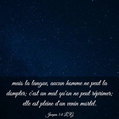 Picture 03 - Jacques 3:8 LSG - mais la langue, aucun homme ne peut la dompter; - Bible Verse Picture