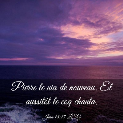 Picture 03 - Jean 18:27 LSG - Pierre le nia de nouveau. Et aussitôt le coq - Bible Verse Picture