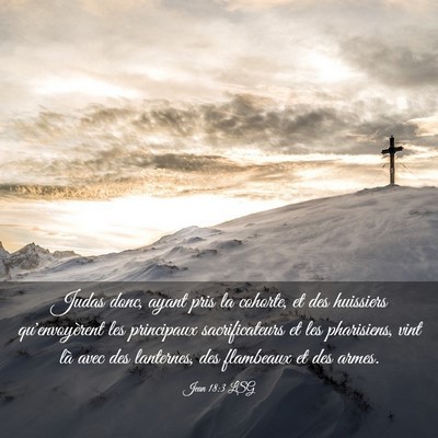 Picture 03 - Jean 18:3 LSG - Judas donc, ayant pris la cohorte, et des - Bible Verse Picture