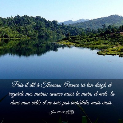 Picture 03 - Jean 20:27 LSG - Puis il dit à Thomas: Avance ici ton doigt, et - Bible Verse Picture