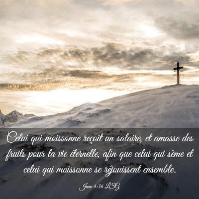 Picture 03 - Jean 4:36 LSG - Celui qui moissonne reçoit un salaire, et amasse - Bible Verse Picture