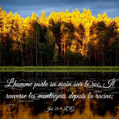 Picture 03 - Job 28:9 LSG - L'homme porte sa main sur le roc, Il renverse les - Bible Verse Picture