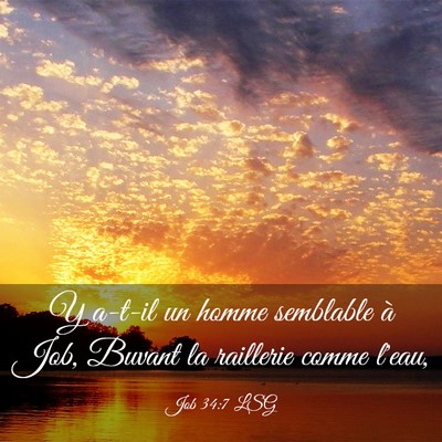 Picture 03 - Job 34:7 LSG - Y a-t-il un homme semblable à Job, Buvant la - Bible Verse Picture