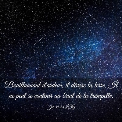 Picture 03 - Job 39:24 LSG - Bouillonnant d'ardeur, il dévore la terre, Il ne - Bible Verse Picture
