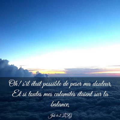 Picture 03 - Job 6:2 LSG - Oh! s'il était possible de peser ma douleur, Et - Bible Verse Picture