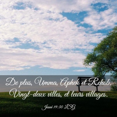 Picture 03 - Josué 19:30 LSG - De plus, Umma, Aphek et Rehob. Vingt-deux villes, - Bible Verse Picture