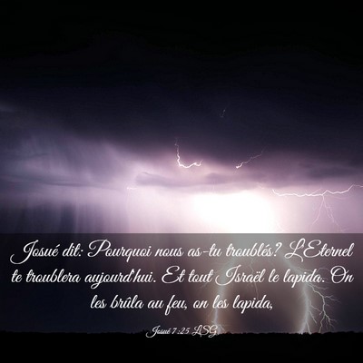 Picture 03 - Josué 7:25 LSG - Josué dit: Pourquoi nous as-tu troublés? - Bible Verse Picture