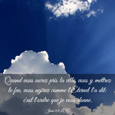 Picture 03 - Josué 8:8 LSG - Quand vous aurez pris la ville, vous y mettrez le - Bible Verse Picture