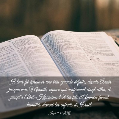 Picture 03 - Juges 11:33 LSG - Il leur fit éprouver une très grande défaite, - Bible Verse Picture