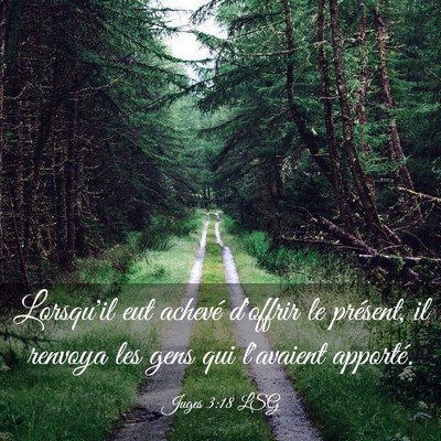 Picture 03 - Juges 3:18 LSG - Lorsqu'il eut achevé d'offrir le présent, il - Bible Verse Picture