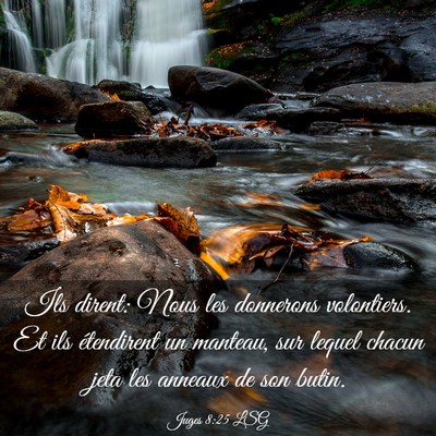Picture 03 - Juges 8:25 LSG - Ils dirent: Nous les donnerons volontiers. Et ils - Bible Verse Picture