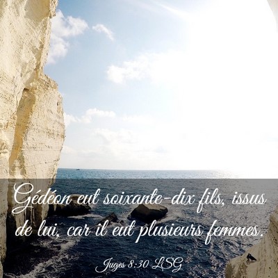 Picture 03 - Juges 8:30 LSG - Gédéon eut soixante-dix fils, issus de lui, car - Bible Verse Picture