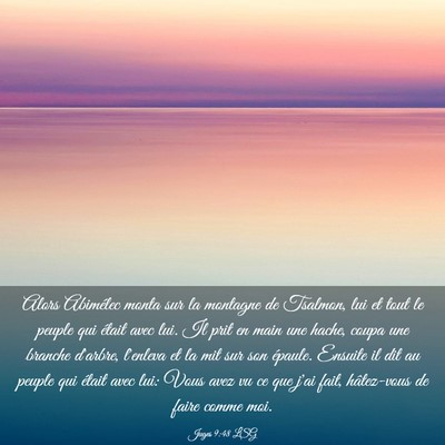 Picture 03 - Juges 9:48 LSG - Alors Abimélec monta sur la montagne de Tsalmon, - Bible Verse Picture
