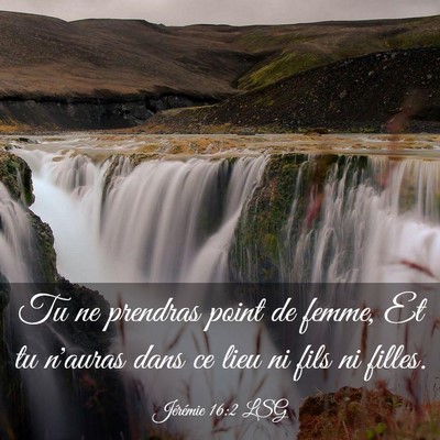 Picture 03 - Jérémie 16:2 LSG - Tu ne prendras point de femme, Et tu n'auras dans - Bible Verse Picture