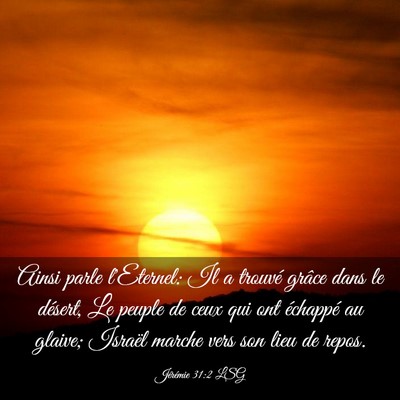 Picture 03 - Jérémie 31:2 LSG - Ainsi parle l'Eternel: Il a trouvé grâce dans - Bible Verse Picture
