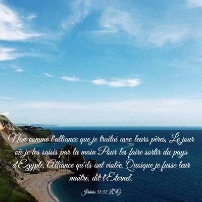 Picture 03 - Jérémie 31:32 LSG - Non comme l'alliance que je traitai avec leurs - Bible Verse Picture