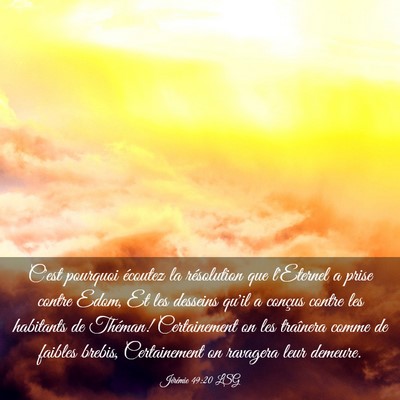 Picture 03 - Jérémie 49:20 LSG - C'est pourquoi écoutez la résolution que - Bible Verse Picture