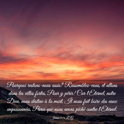 Picture 03 - Jérémie 8:14 LSG - Pourquoi restons-nous assis? Rassemblez-vous, et - Bible Verse Picture