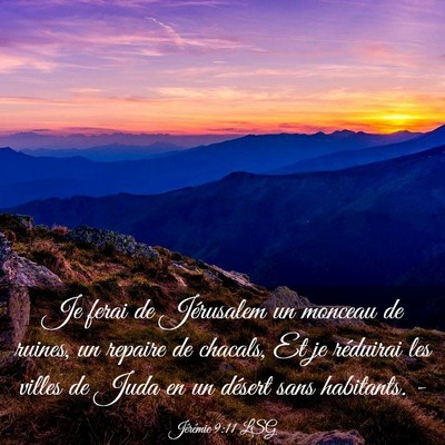 Picture 03 - Jérémie 9:11 LSG - Je ferai de Jérusalem un monceau de ruines, un - Bible Verse Picture