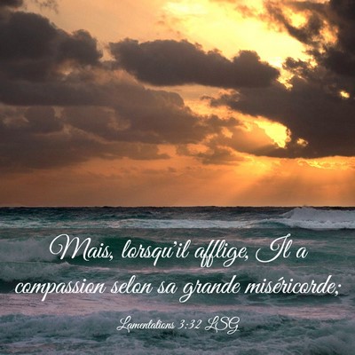 Picture 03 - Lamentations 3:32 LSG - Mais, lorsqu'il afflige, Il a compassion selon sa - Bible Verse Picture