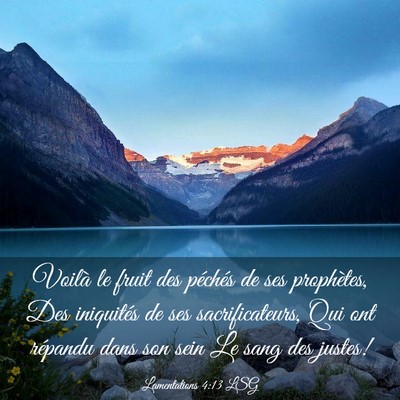Picture 03 - Lamentations 4:13 LSG - Voilà le fruit des péchés de ses prophètes, - Bible Verse Picture
