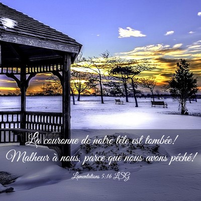 Picture 03 - Lamentations 5:16 LSG - La couronne de notre tête est tombée! Malheur - Bible Verse Picture