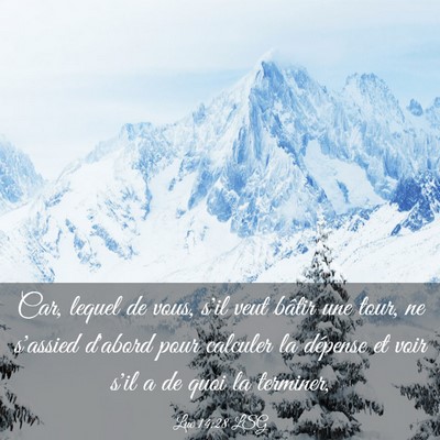 Picture 03 - Luc 14:28 LSG - Car, lequel de vous, s'il veut bâtir une tour, - Bible Verse Picture