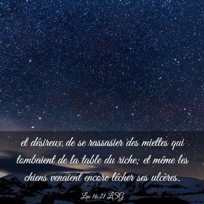 Picture 03 - Luc 16:21 LSG - et désireux de se rassasier des miettes qui - Bible Verse Picture