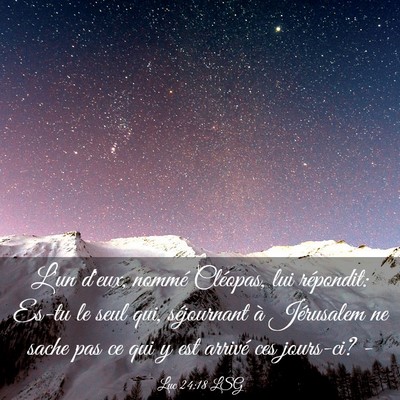 Picture 03 - Luc 24:18 LSG - L'un d'eux, nommé Cléopas, lui répondit: Es-tu - Bible Verse Picture