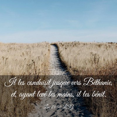Picture 03 - Luc 24:50 LSG - Il les conduisit jusque vers Béthanie, et, ayant - Bible Verse Picture