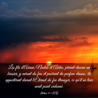 Picture 03 - Lévitique 10:1 LSG - Les fils d'Aaron, Nadab et Abihu, prirent chacun - Bible Verse Picture