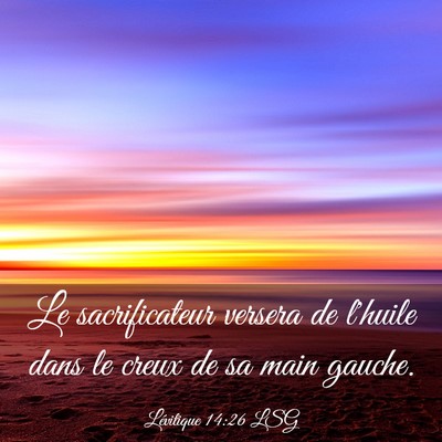 Picture 03 - Lévitique 14:26 LSG - Le sacrificateur versera de l'huile dans le creux - Bible Verse Picture