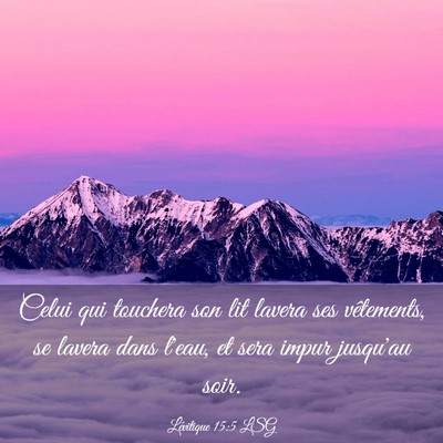 Picture 03 - Lévitique 15:5 LSG - Celui qui touchera son lit lavera ses vêtements, - Bible Verse Picture