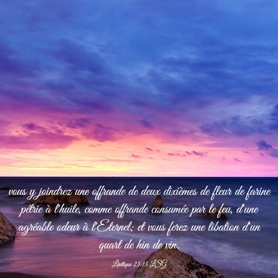 Picture 03 - Lévitique 23:13 LSG - vous y joindrez une offrande de deux dixièmes de - Bible Verse Picture