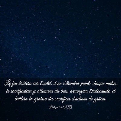 Picture 03 - Lévitique 6:12 LSG - Le feu brûlera sur l'autel, il ne s'éteindra - Bible Verse Picture