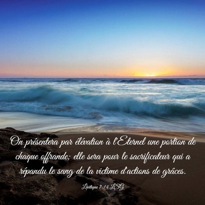 Picture 03 - Lévitique 7:14 LSG - On présentera par élévation à l'Eternel une - Bible Verse Picture