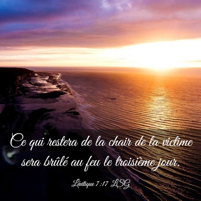 Picture 03 - Lévitique 7:17 LSG - Ce qui restera de la chair de la victime sera - Bible Verse Picture