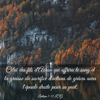 Picture 03 - Lévitique 7:33 LSG - Celui des fils d'Aaron qui offrira le sang et la - Bible Verse Picture
