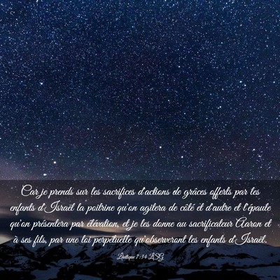 Picture 03 - Lévitique 7:34 LSG - Car je prends sur les sacrifices d'actions de - Bible Verse Picture