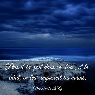 Picture 03 - Marc 10:16 LSG - Puis il les prit dans ses bras, et les bénit, en - Bible Verse Picture