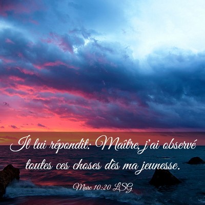 Picture 03 - Marc 10:20 LSG - Il lui répondit: Maître, j'ai observé toutes - Bible Verse Picture