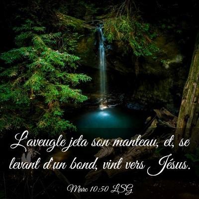 Picture 03 - Marc 10:50 LSG - L'aveugle jeta son manteau, et, se levant d'un - Bible Verse Picture