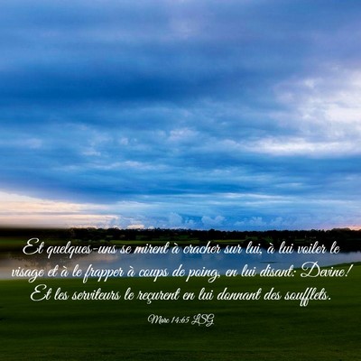 Picture 03 - Marc 14:65 LSG - Et quelques-uns se mirent à cracher sur lui, à - Bible Verse Picture